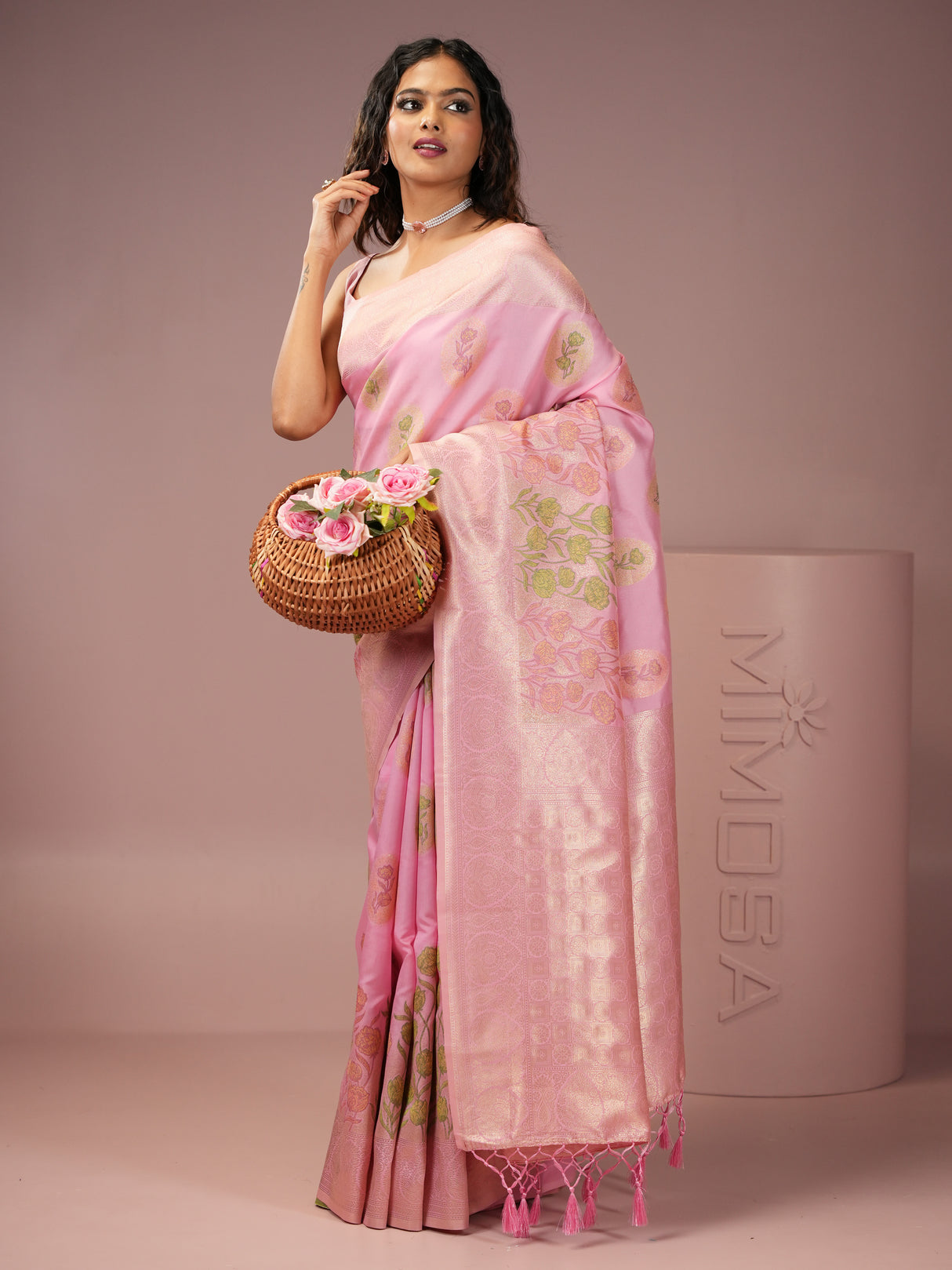 Mimosa Women's Woven Design Banarasi Style Art Silk Saree With Blouse Piece : SA00001990PNKFREE