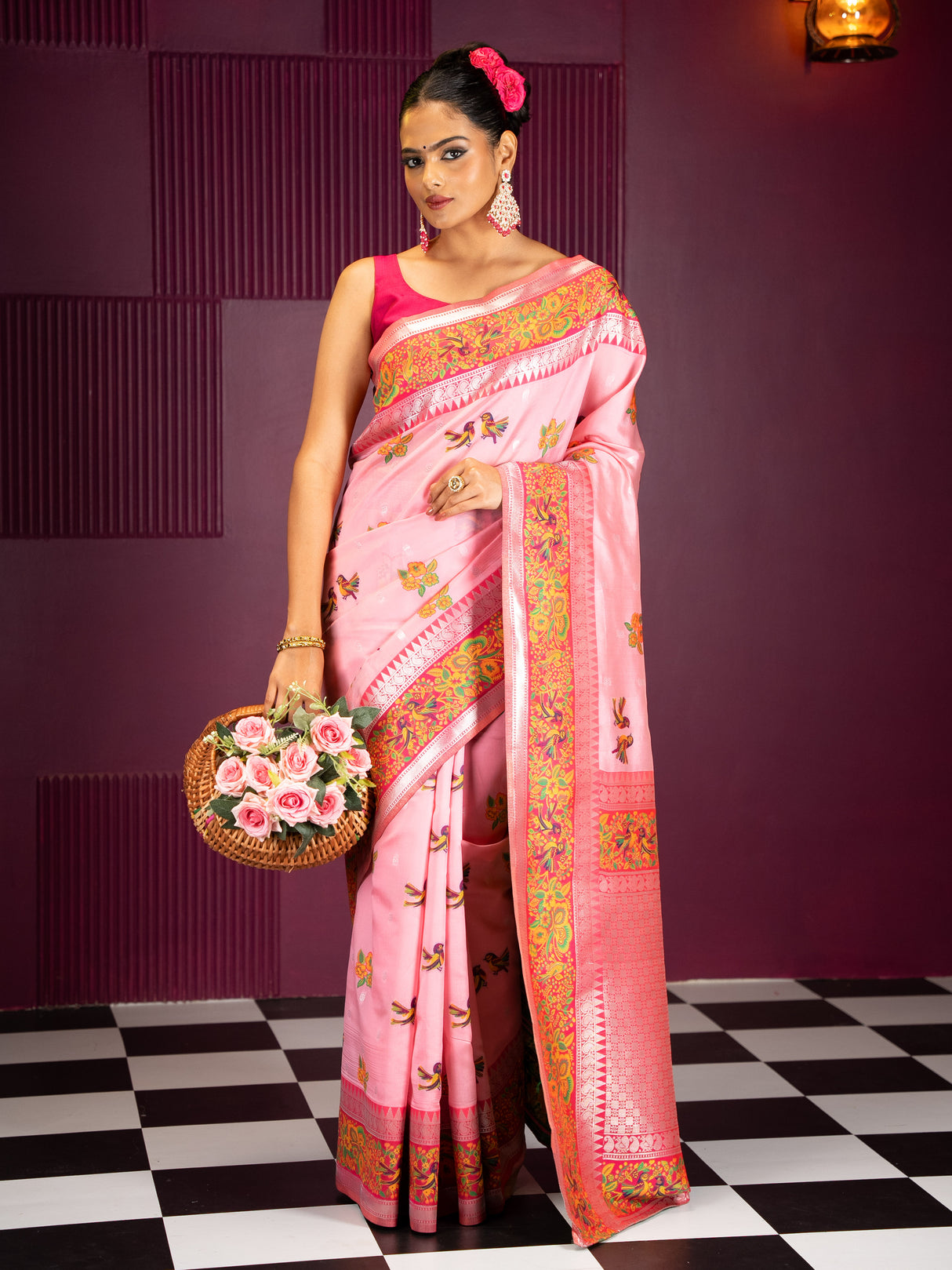 Mimosa Women's Woven Design Banarasi Style Art Silk Saree With Blouse Piece : SA00001992PNKFREE