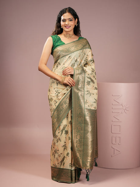 Mimosa Women's Woven Design Banarasi Style Art Silk Saree With Blouse Piece : SA00001999GRNFREE