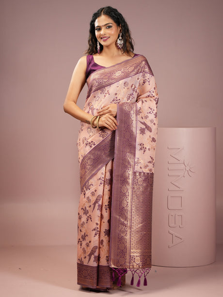 Mimosa Women's Woven Design Banarasi Style Art Silk Saree With Blouse Piece : SA00001999PNKFREE