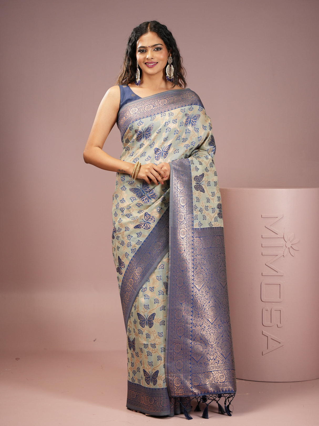 Mimosa Women's Woven Design Banarasi Style Art Silk Saree With Blouse Piece : SA00002000BLUFREE