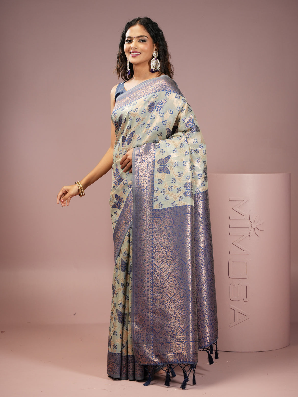 Mimosa Women's Woven Design Banarasi Style Art Silk Saree With Blouse Piece : SA00002000BLUFREE