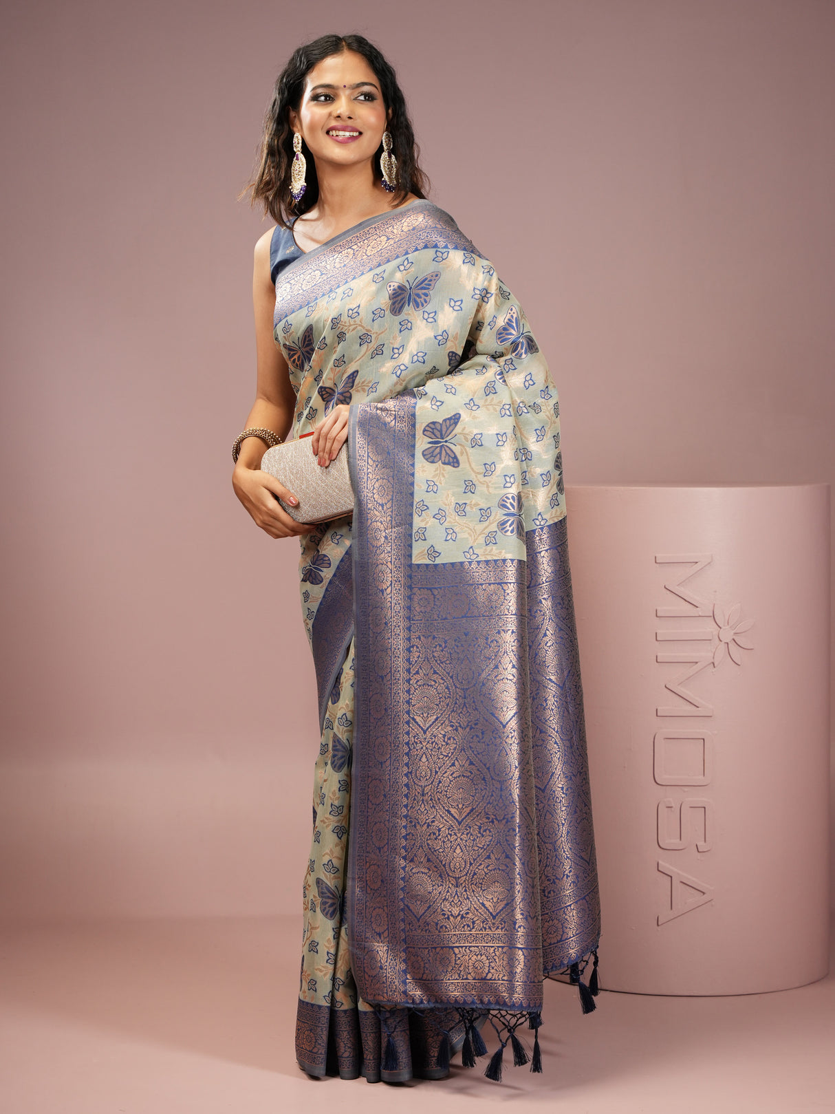 Mimosa Women's Woven Design Banarasi Style Art Silk Saree With Blouse Piece : SA00002000BLUFREE