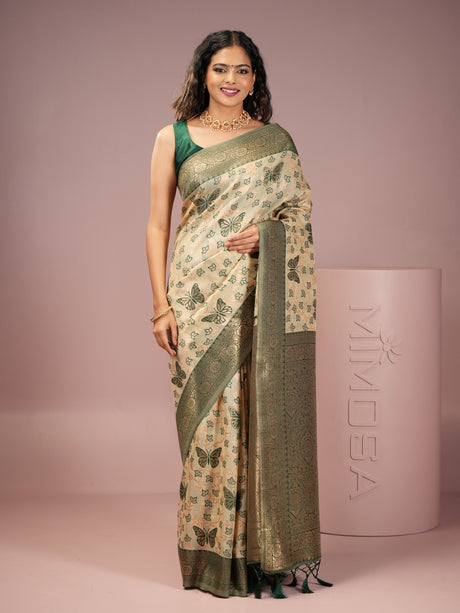 Mimosa Women's Woven Design Banarasi Style Art Silk Saree With Blouse Piece : SA00002000GRNFREE