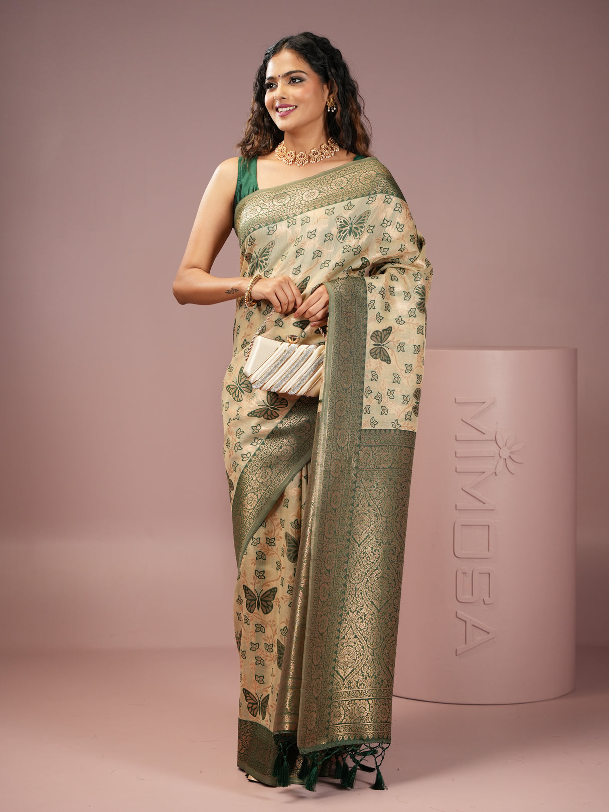 Mimosa Women's Woven Design Banarasi Style Art Silk Saree With Blouse Piece : SA00002000GRNFREE