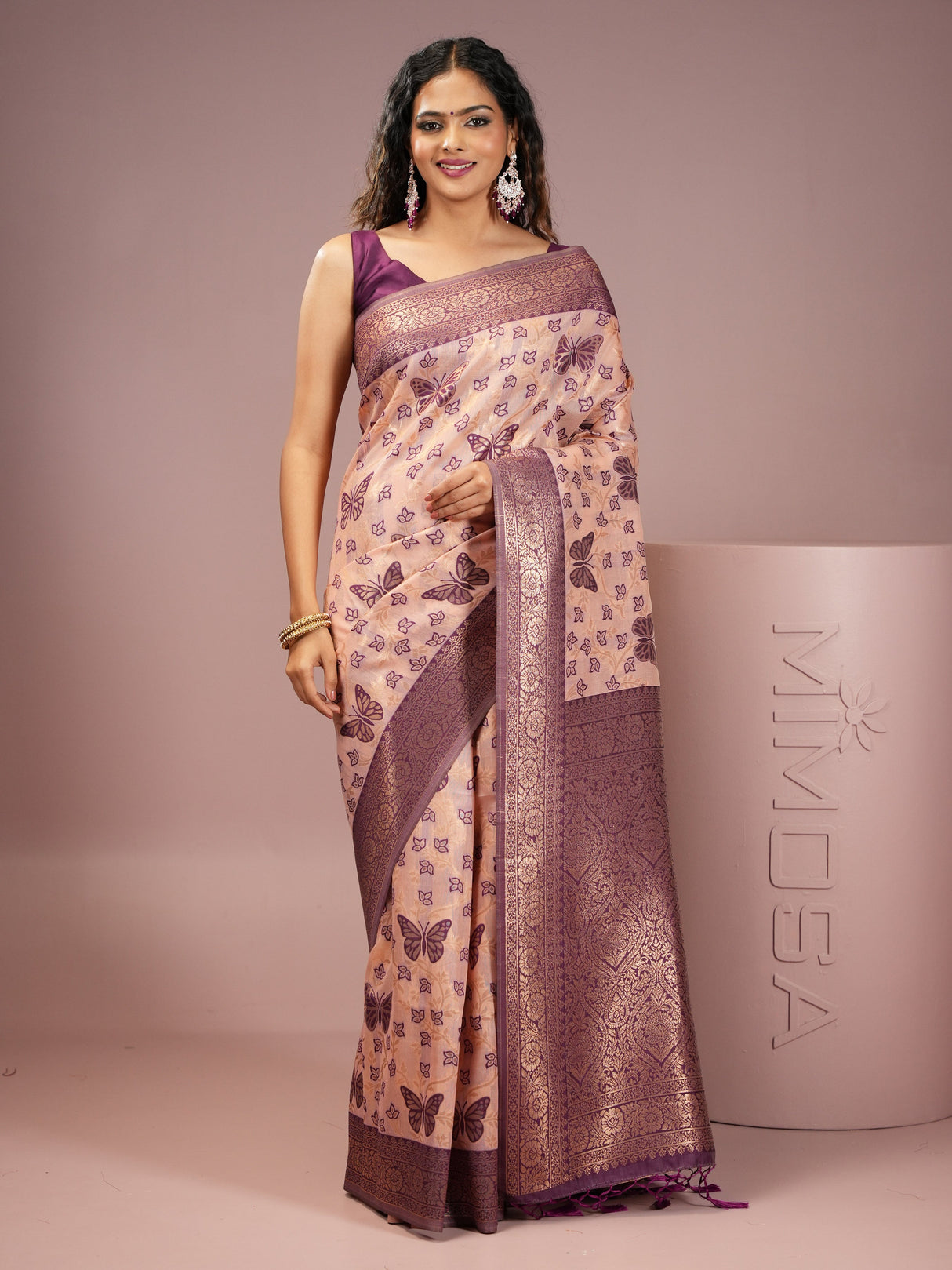 Mimosa Women's Woven Design Banarasi Style Art Silk Saree With Blouse Piece : SA00002000PNKFREE