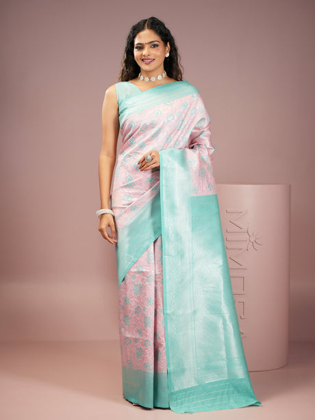 Mimosa Women's Woven Design Kanjivaram Style Art Silk Saree With Blouse Piece : SA00002003PNKFREE