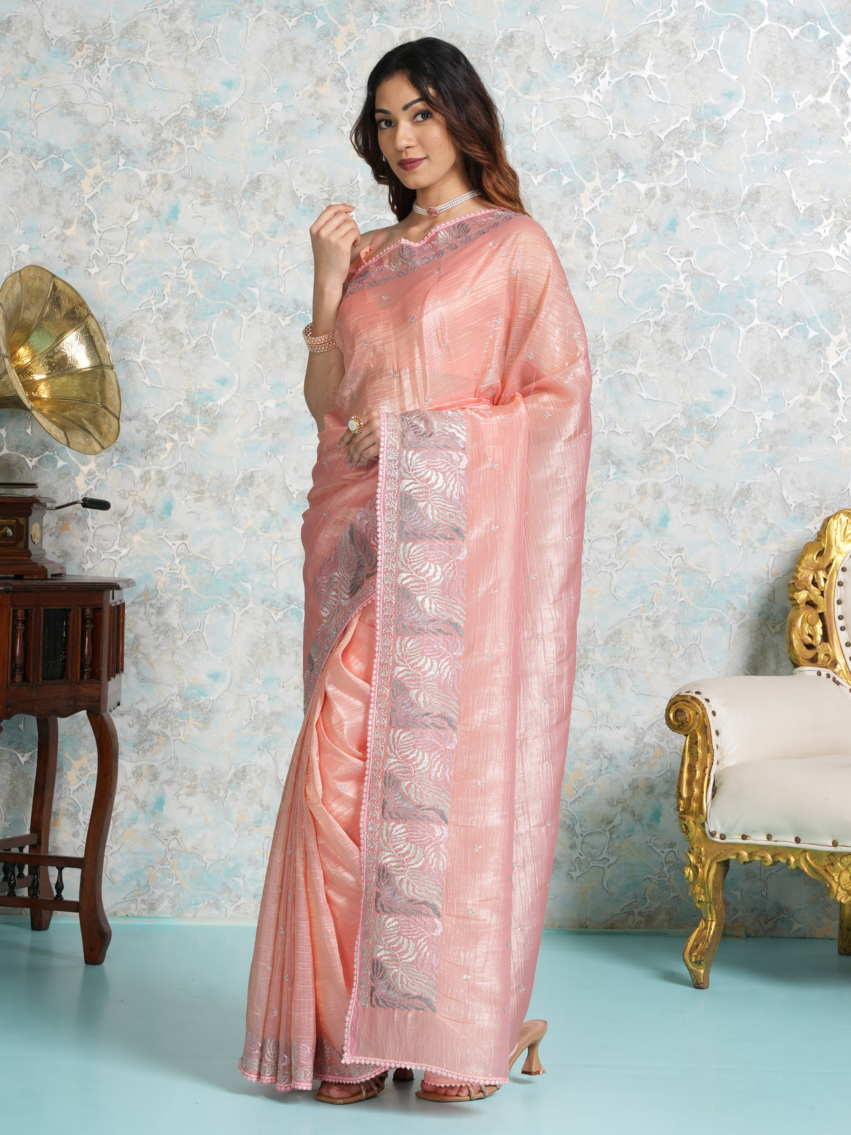 Mimosa Women's Woven Design Banarasi Style Tissue Crush Saree With Blouse Piece : SA00002008PCFREE