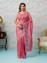 Mimosa Women's Woven Design Banarasi Style Tissue Crush Saree With Blouse Piece : SA00002008STFREE