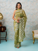 Mimosa Women's Woven Design Banarasi Style Tissue Crush Saree With Blouse Piece : SA00002009OLFREE