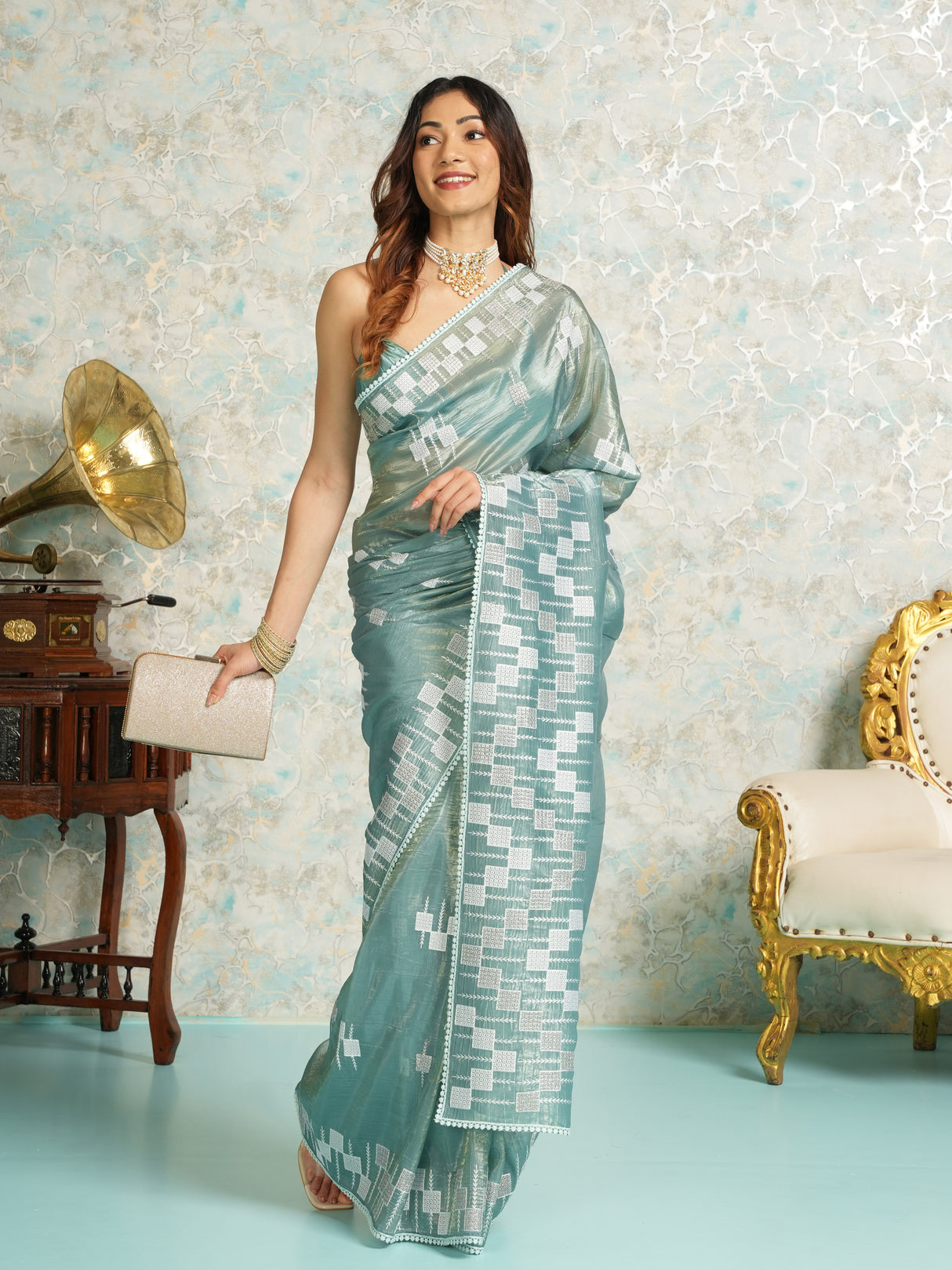 Mimosa Women's Woven Design Banarasi Style Tissue Crush Saree With Blouse Piece : SA00002009SFFREE