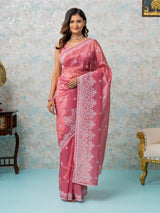 Mimosa Women's Woven Design Banarasi Style Tissue Crush Saree With Blouse Piece : SA00002011STFREE