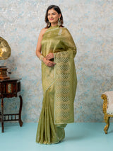 Mimosa Women's Woven Design Banarasi Style Tissue Crush Saree With Blouse Piece : SA00002012OLFREE