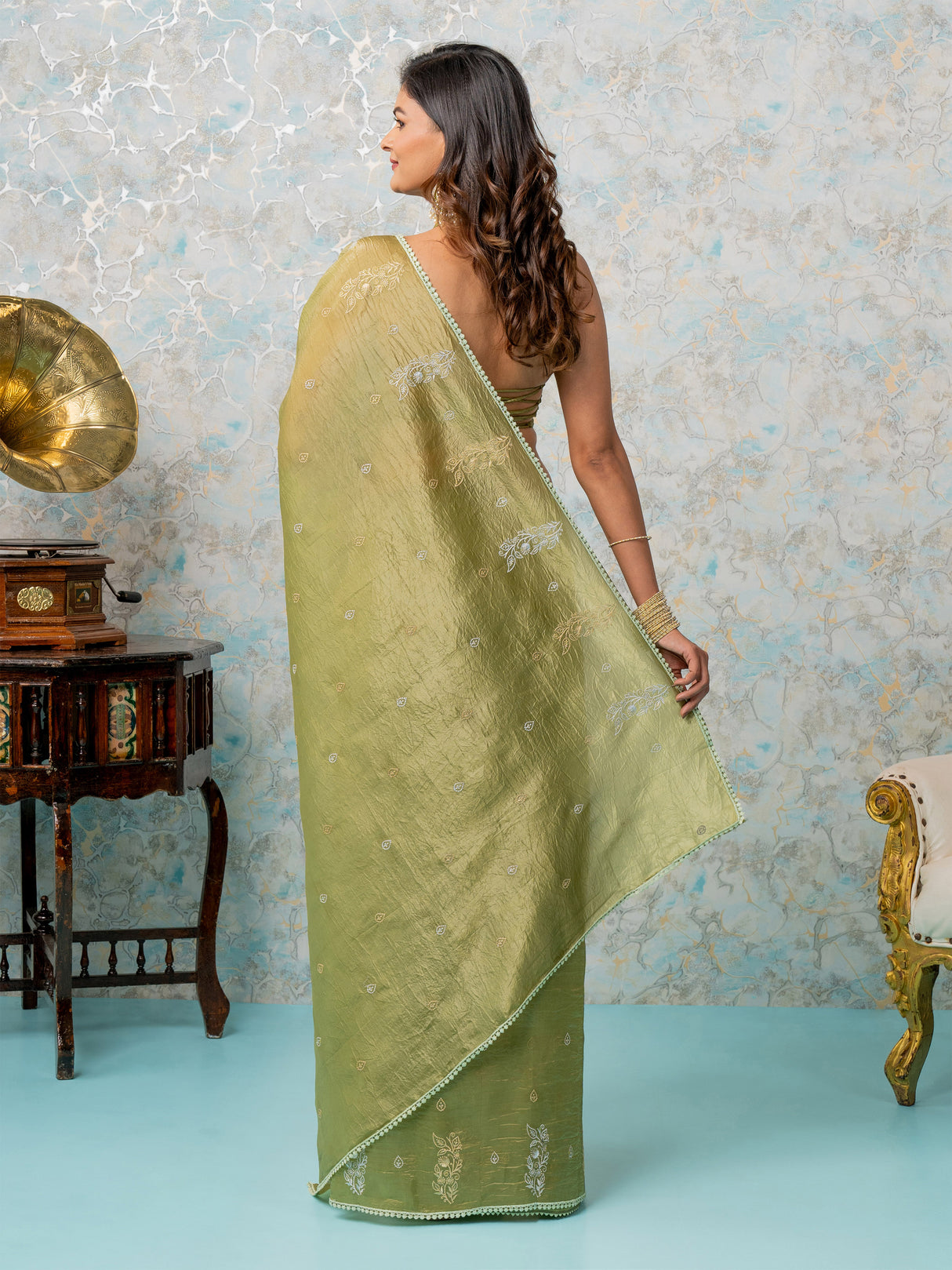 Mimosa Women's Woven Design Banarasi Style Tissue Crush Saree With Blouse Piece : SA00002012OLFREE