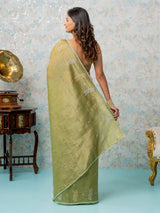 Mimosa Women's Woven Design Banarasi Style Tissue Crush Saree With Blouse Piece : SA00002012OLFREE