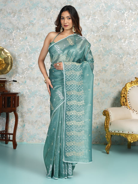 Mimosa Women's Woven Design Banarasi Style Tissue Crush Saree With Blouse Piece : SA00002012SFFREE