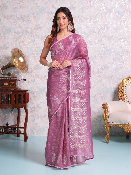 Mimosa Women's Woven Design Banarasi Style Tissue Crush Saree With Blouse Piece : SA00002012WNFREE