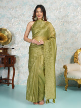 Mimosa Women's Woven Design Banarasi Style Tissue Crush Saree With Blouse Piece : SA00002013OLFREE