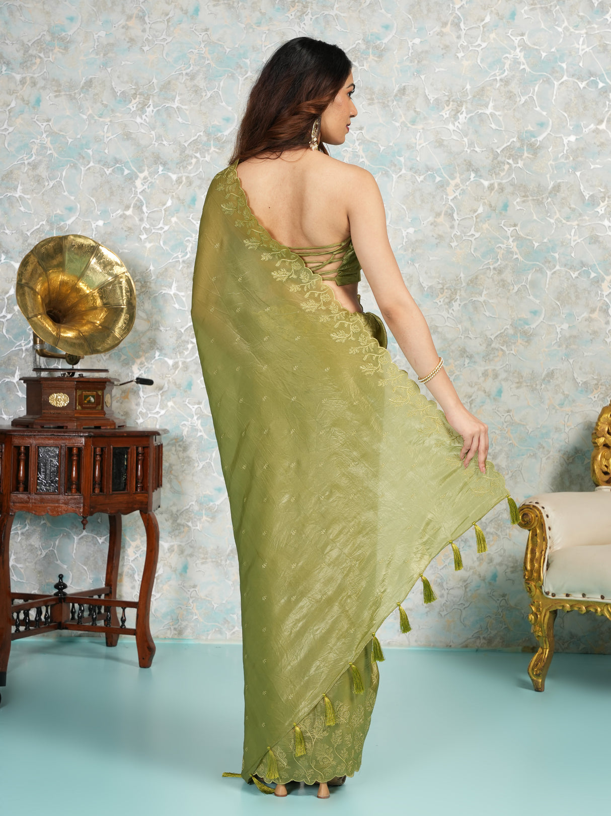 Mimosa Women's Woven Design Banarasi Style Tissue Crush Saree With Blouse Piece : SA00002013OLFREE