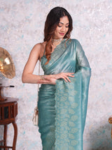 Mimosa Women's Woven Design Banarasi Style Tissue Crush Saree With Blouse Piece : SA00002013SFFREE