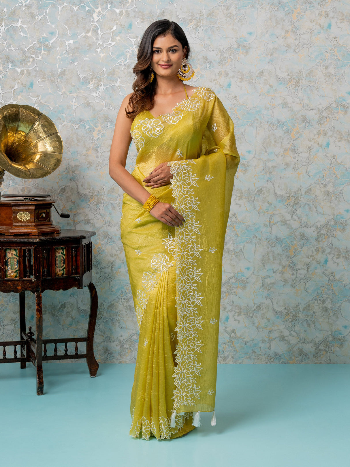 Mimosa Women's Woven Design Banarasi Style Tissue Crush Saree With Blouse Piece : SA00002014GDFREE