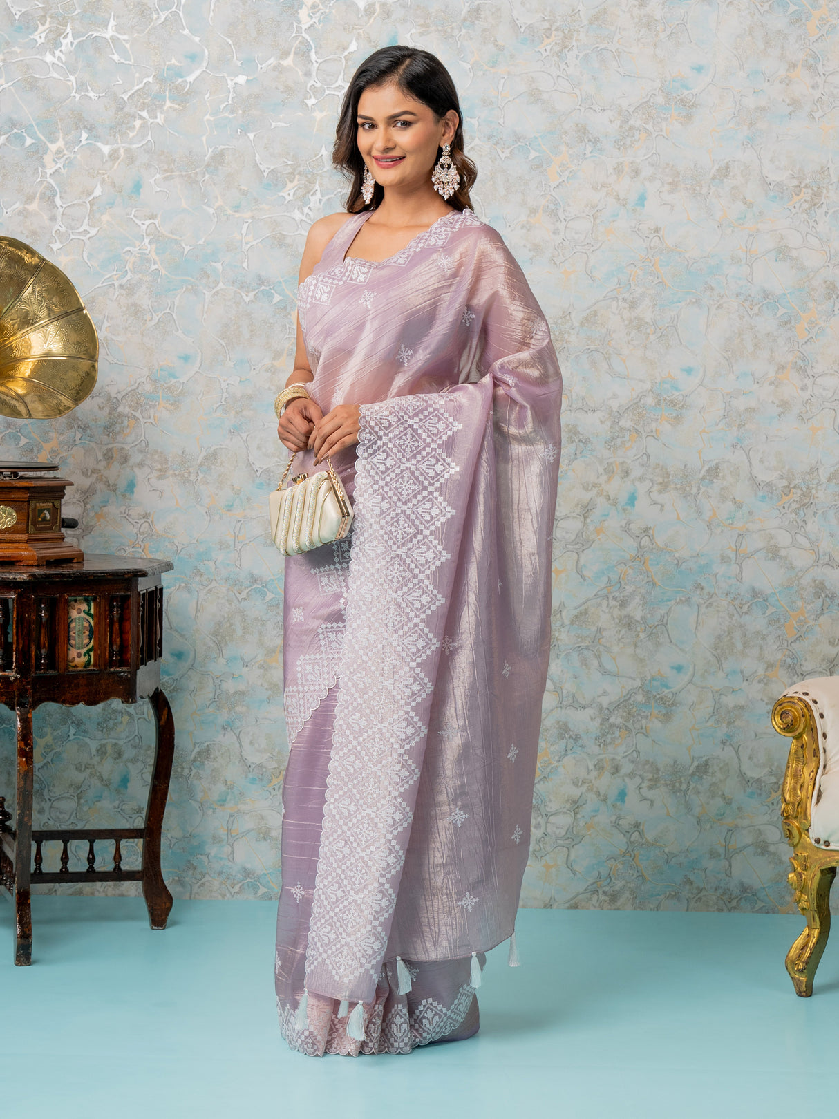 Mimosa Women's Woven Design Banarasi Style Tissue Crush Saree With Blouse Piece : SA00002015LVFREE