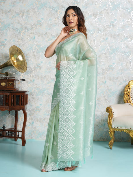 Mimosa Women's Woven Design Banarasi Style Tissue Crush Saree With Blouse Piece : SA00002015PSFREE