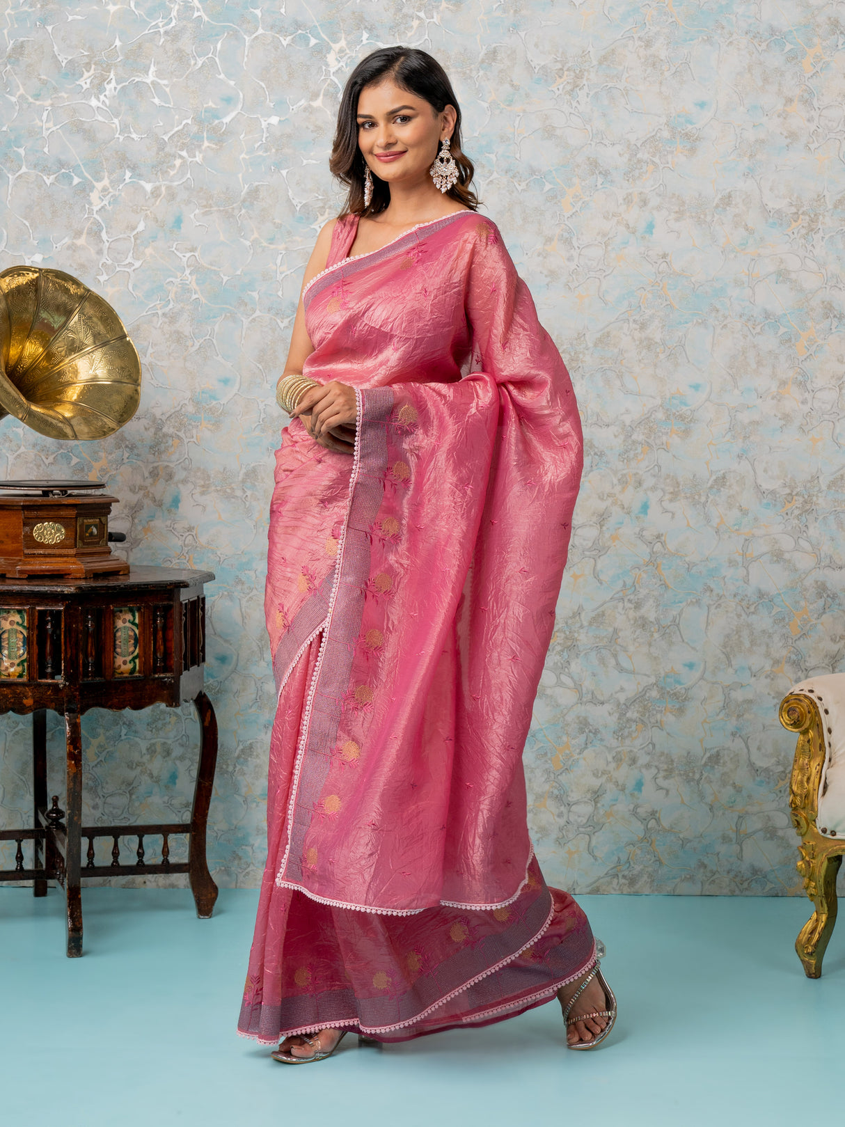 Mimosa Women's Woven Design Banarasi Style Tissue Crush Saree With Blouse Piece : SA00002016STFREE