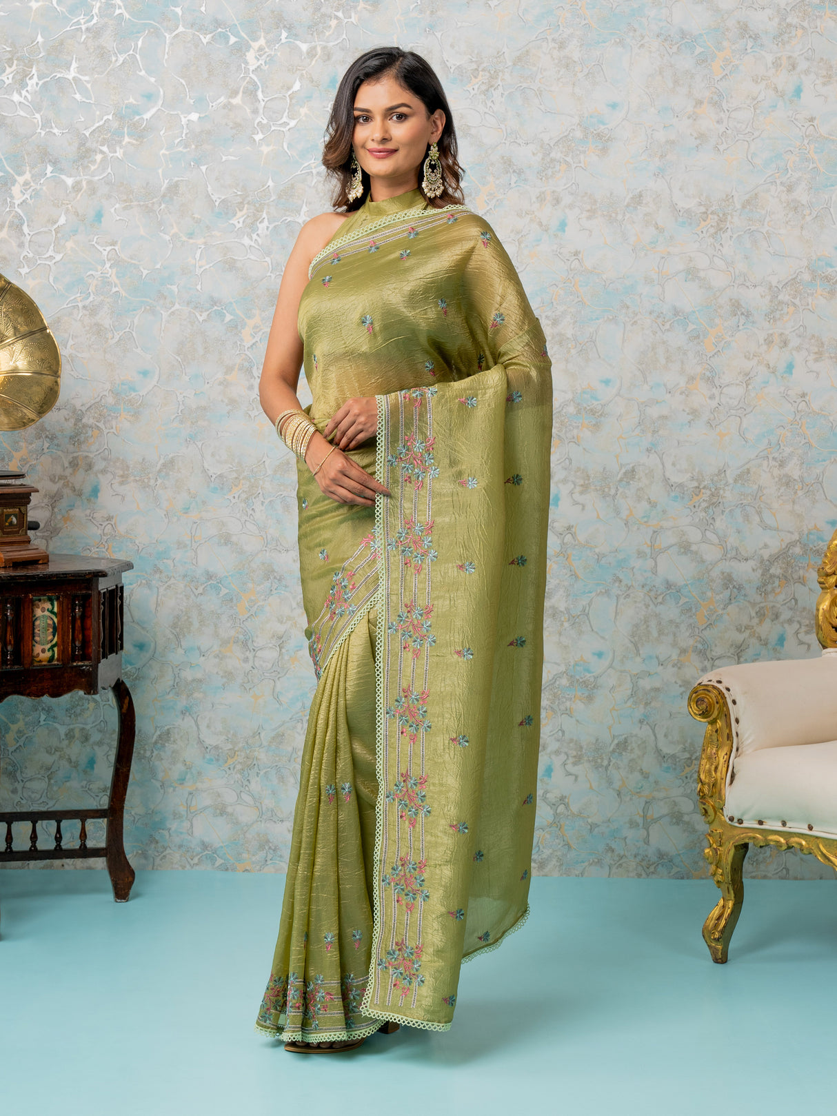 Mimosa Women's Woven Design Banarasi Style Tissue Crush Saree With Blouse Piece : SA00002017OLFREE