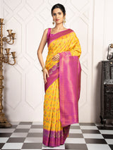 Mimosa Women's Woven Design Pochampally Style Art Silk Saree With Blouse Piece : SA00002059GDFREE