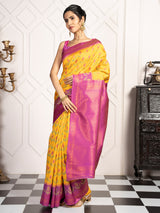 Mimosa Women's Woven Design Pochampally Style Art Silk Saree With Blouse Piece : SA00002059GDFREE