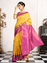 Mimosa Women's Woven Design Pochampally Style Art Silk Saree With Blouse Piece : SA00002059GDFREE