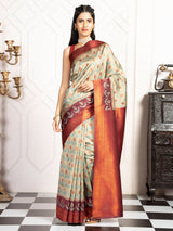 Mimosa Women's Woven Design Pochampally Style Art Silk Saree With Blouse Piece : SA00002059GYFREE