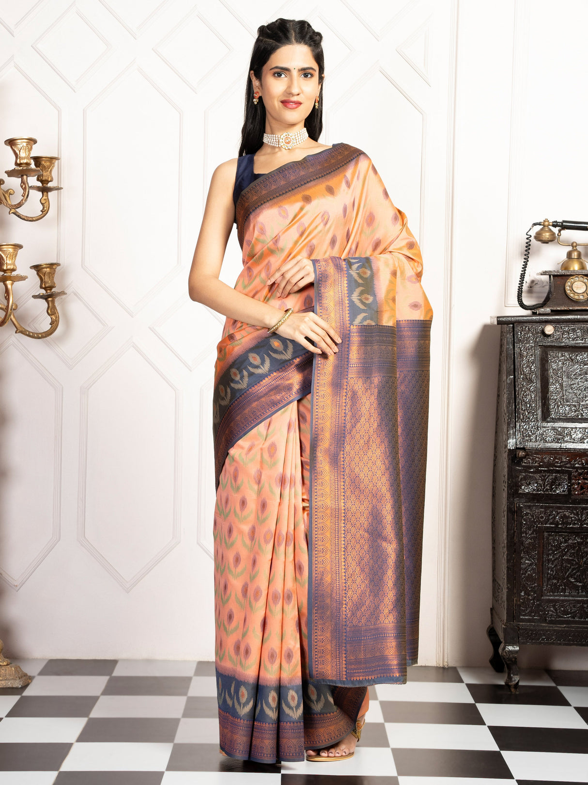 Mimosa Women's Woven Design Pochampally Style Art Silk Saree With Blouse Piece : SA00002059PCFREE