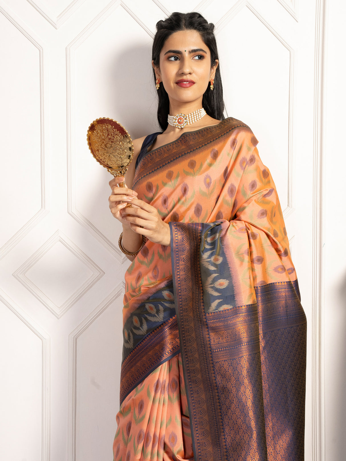 Mimosa Women's Woven Design Pochampally Style Art Silk Saree With Blouse Piece : SA00002059PCFREE