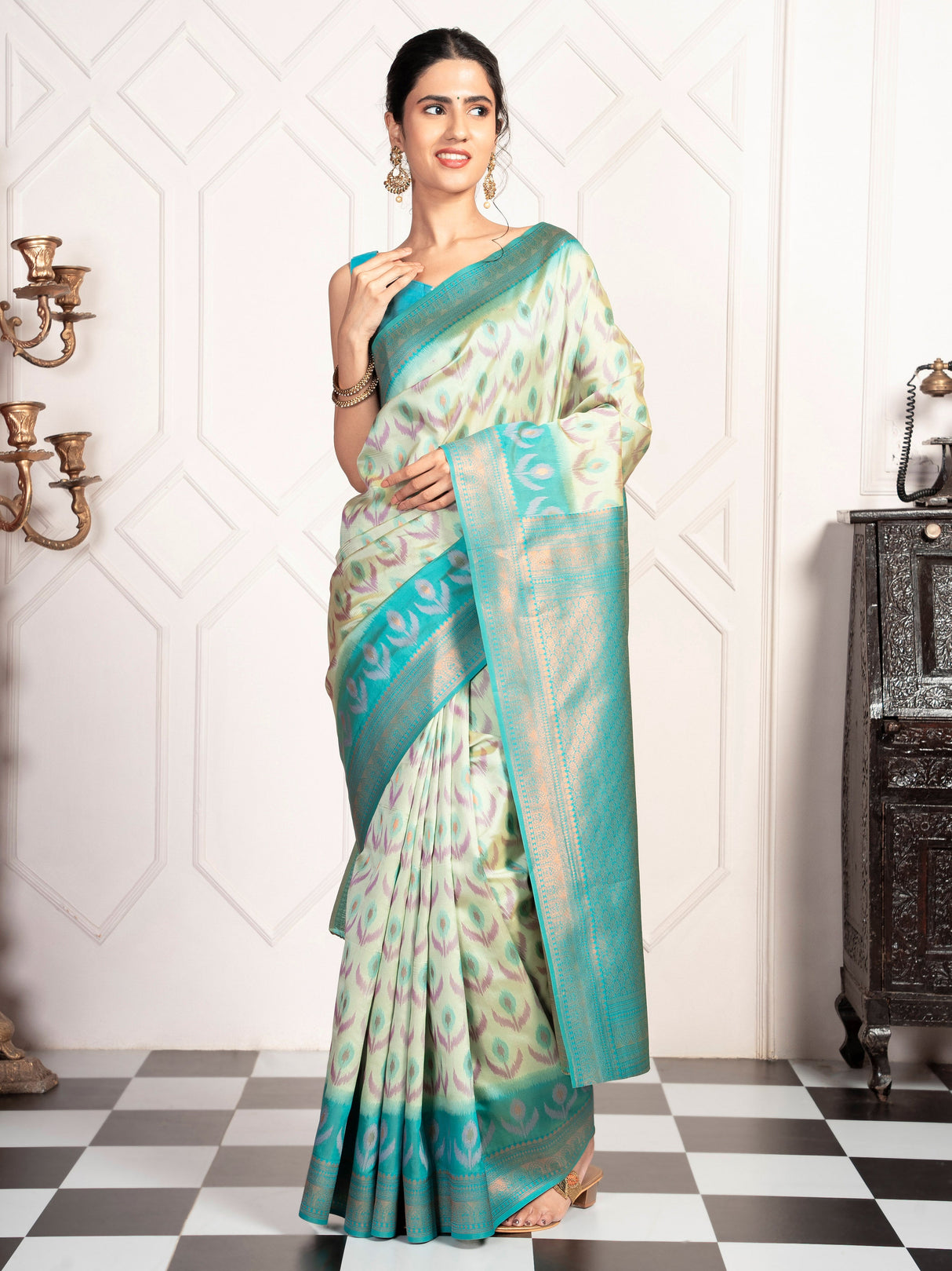 Mimosa Women's Woven Design Pochampally Style Art Silk Saree With Blouse Piece : SA00002059PSFREE