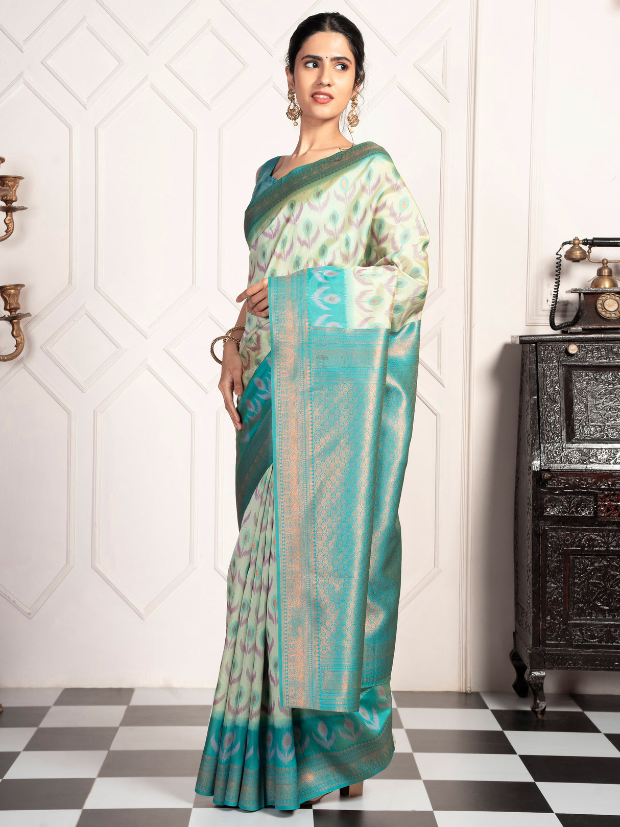 Mimosa Women's Woven Design Pochampally Style Art Silk Saree With Blouse Piece : SA00002059PSFREE