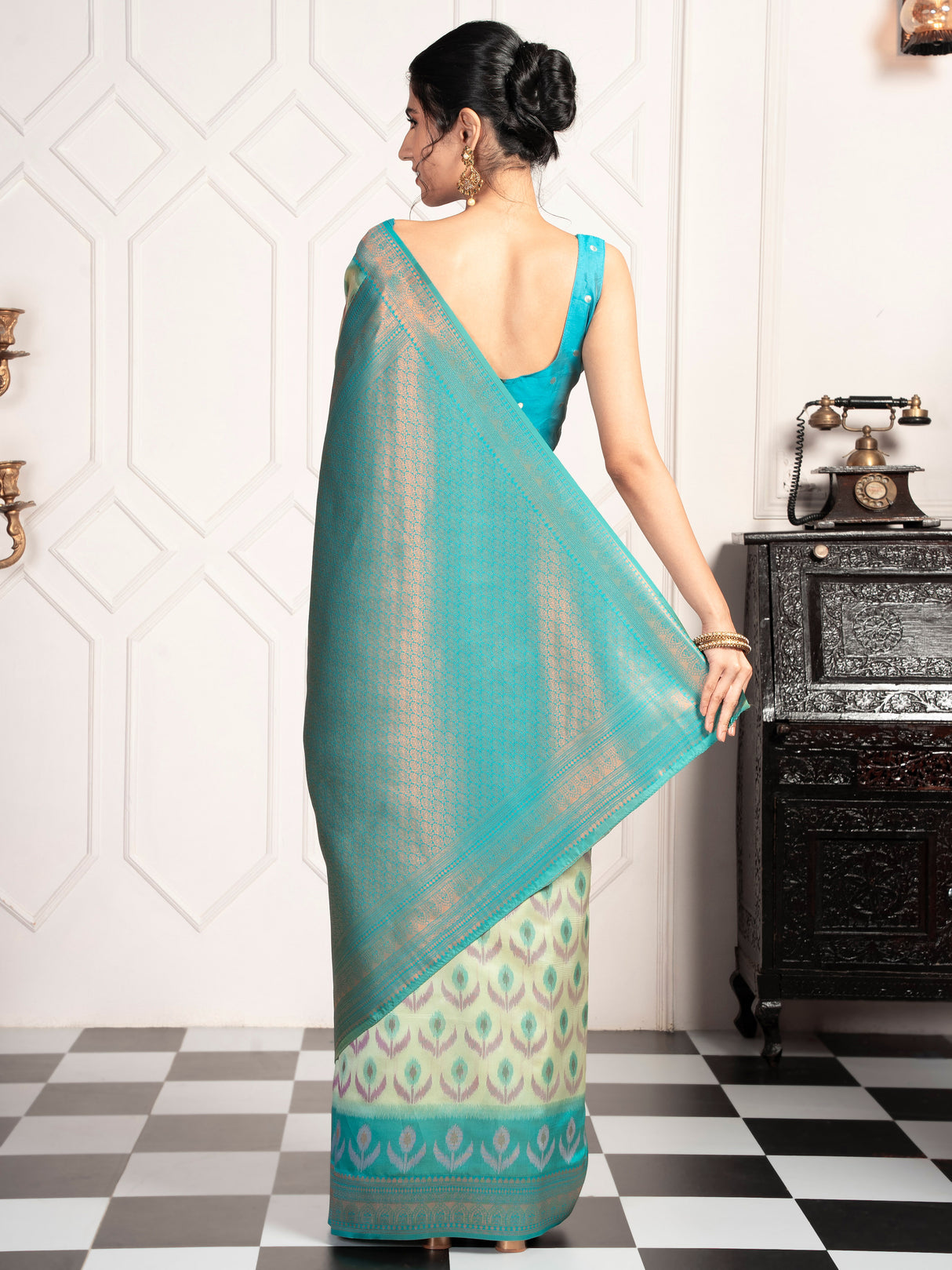 Mimosa Women's Woven Design Pochampally Style Art Silk Saree With Blouse Piece : SA00002059PSFREE