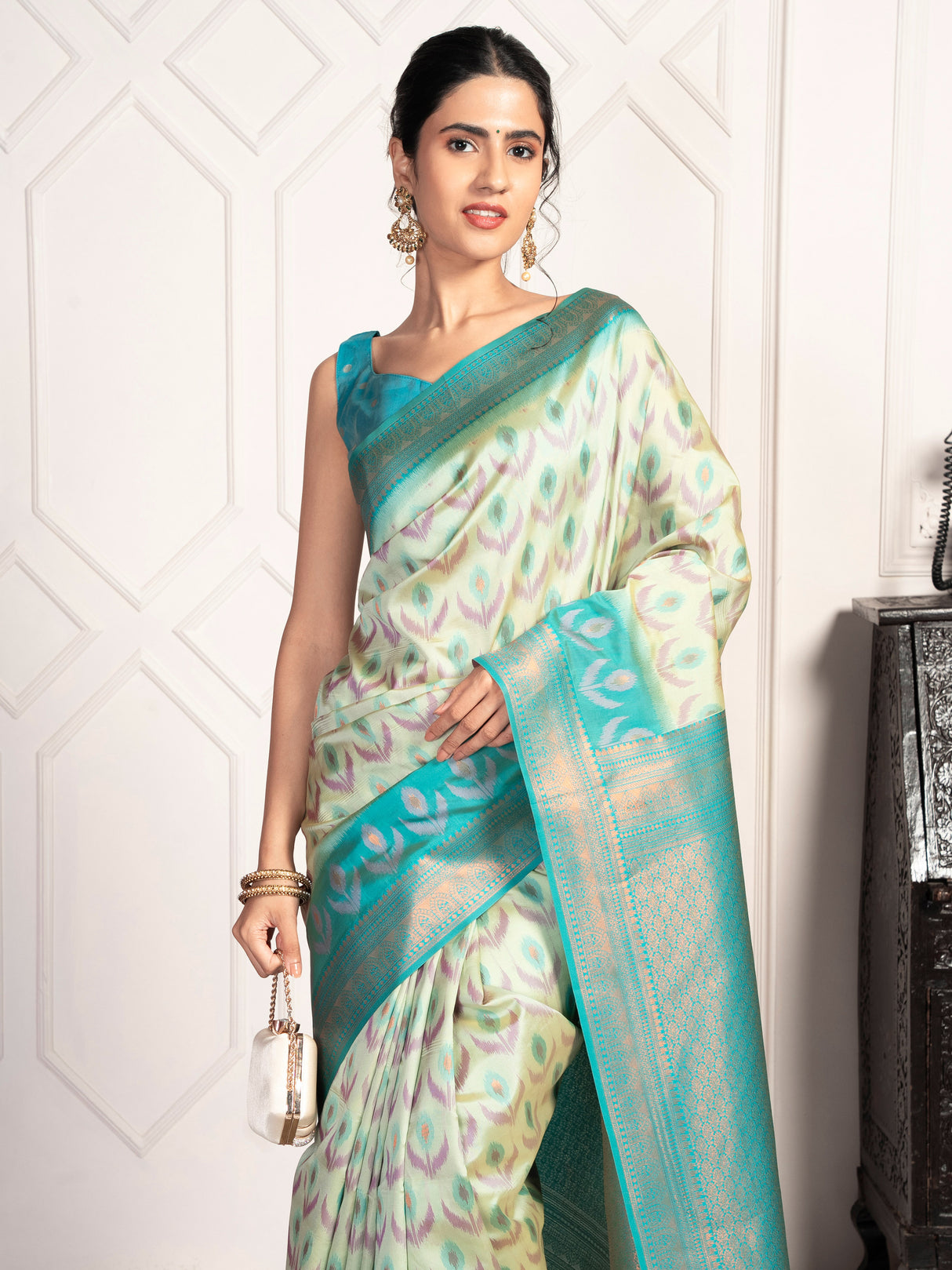 Mimosa Women's Woven Design Pochampally Style Art Silk Saree With Blouse Piece : SA00002059PSFREE