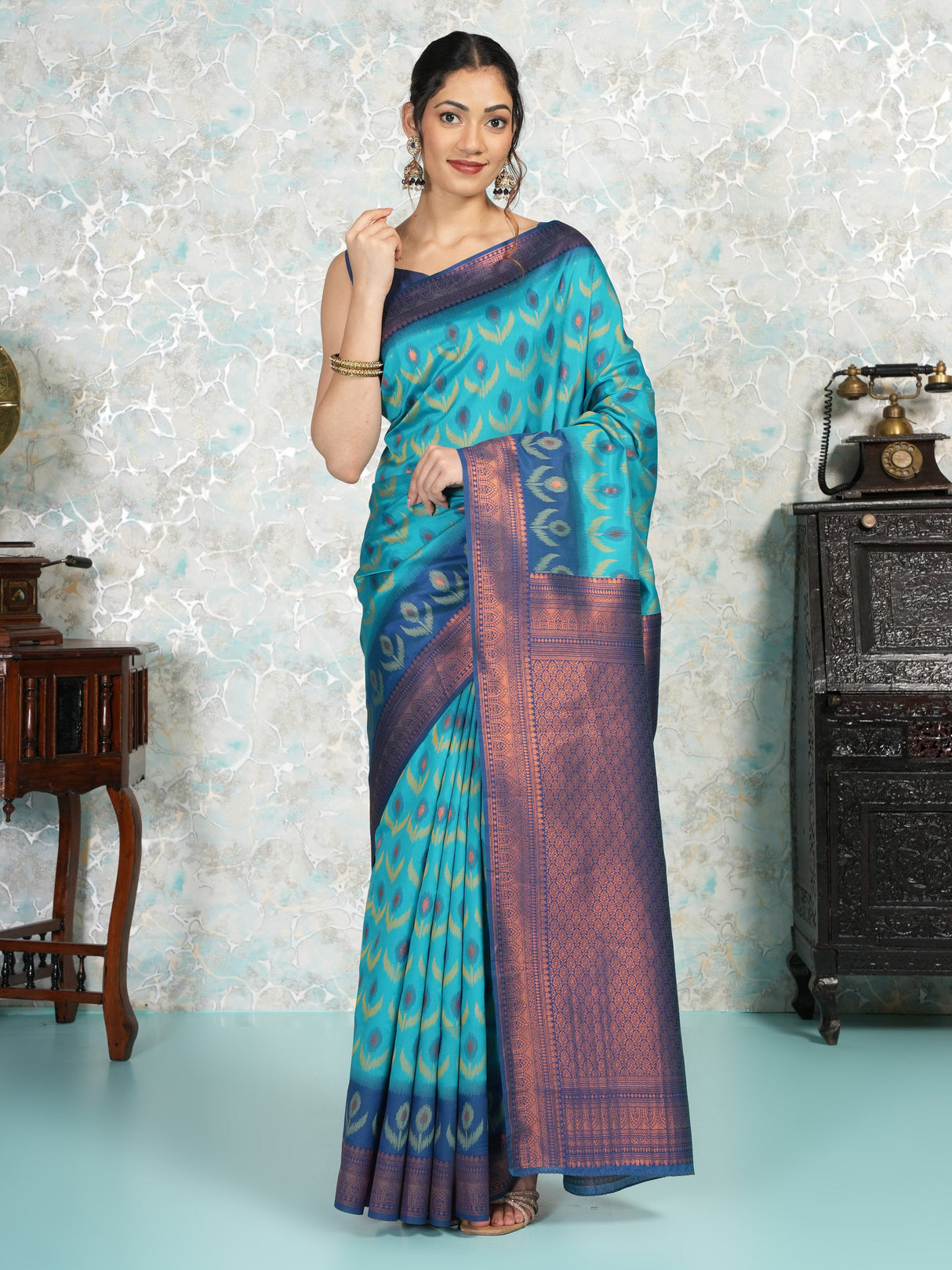 Mimosa Women's Woven Design Pochampally Style Art Silk Saree With Blouse Piece : SA00002059SFFREE