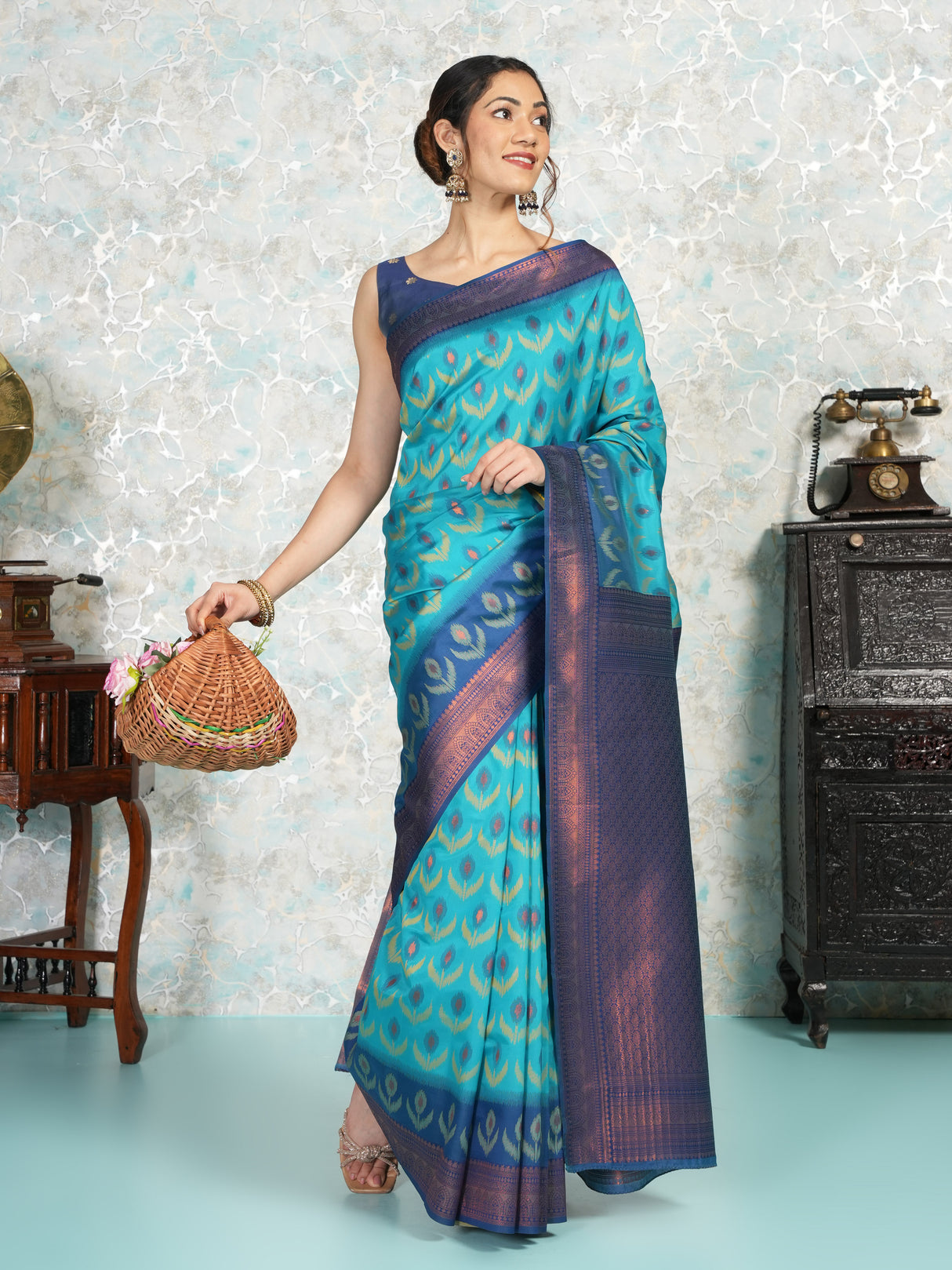 Mimosa Women's Woven Design Pochampally Style Art Silk Saree With Blouse Piece : SA00002059SFFREE