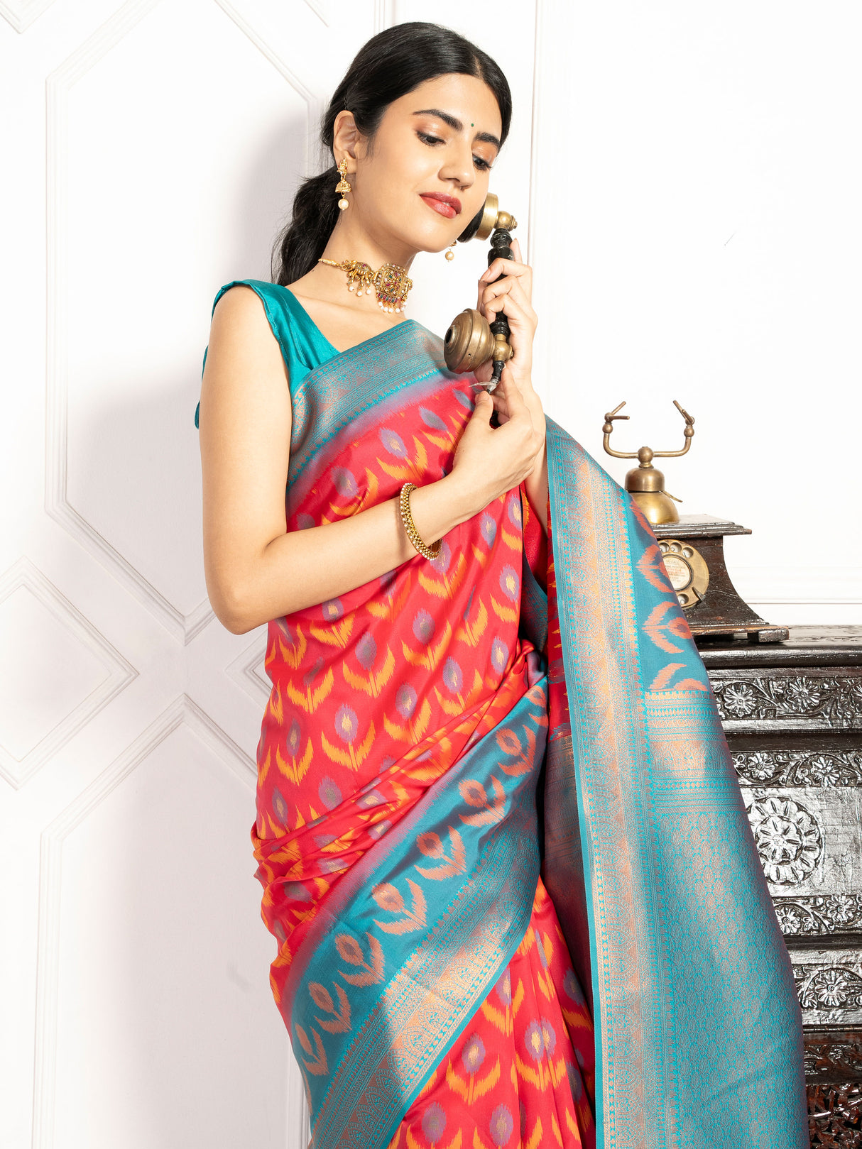 Mimosa Women's Woven Design Pochampally Style Art Silk Saree With Blouse Piece : SA00002059STFREE