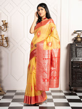 Mimosa Women's Woven Design Kanjivaram Style Art Silk Saree With Blouse Piece : SA00002066GDFREE