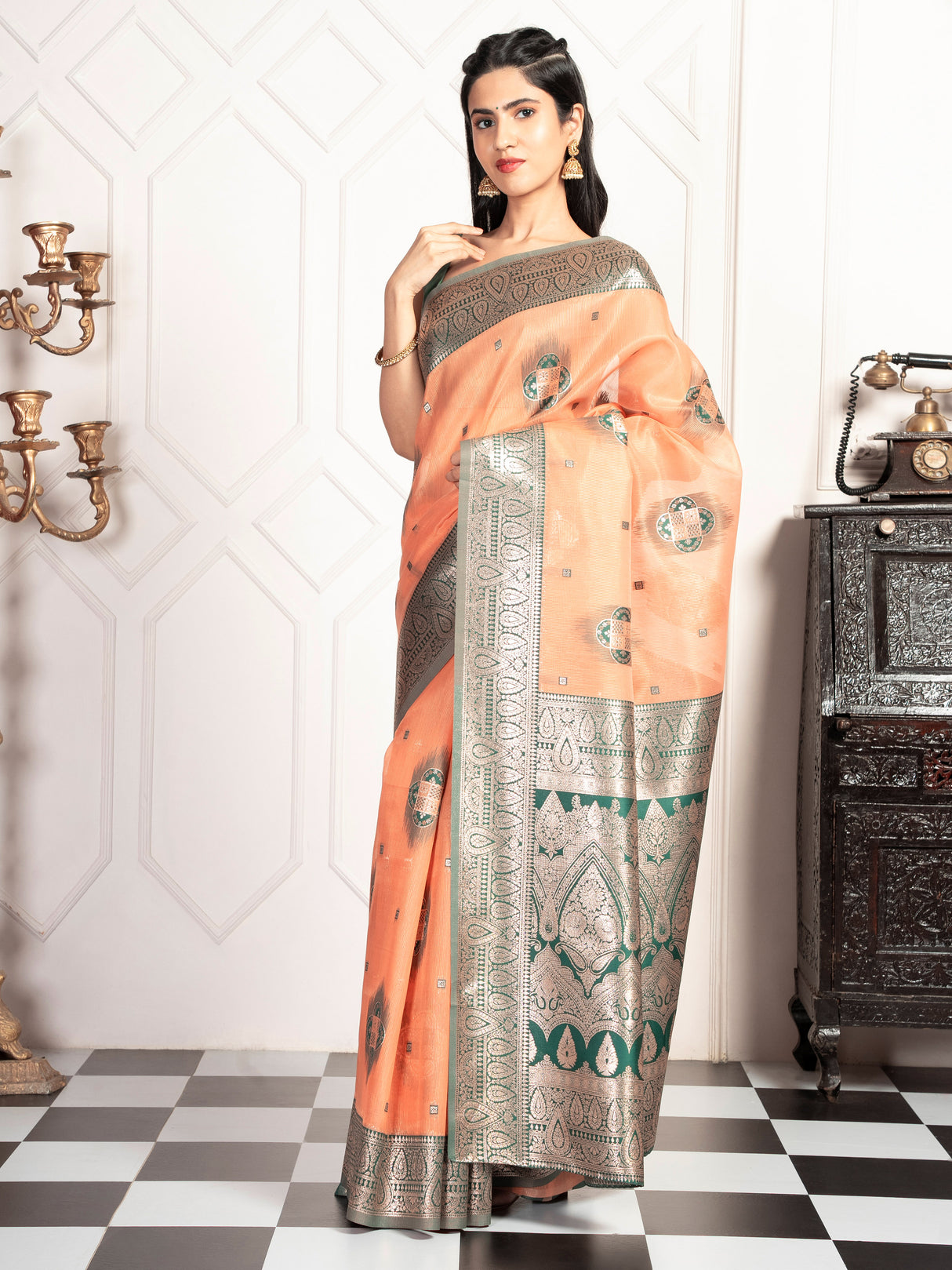 Mimosa Women's Woven Design Kanjivaram Style Art Silk Saree With Blouse Piece : SA00002066PCFREE