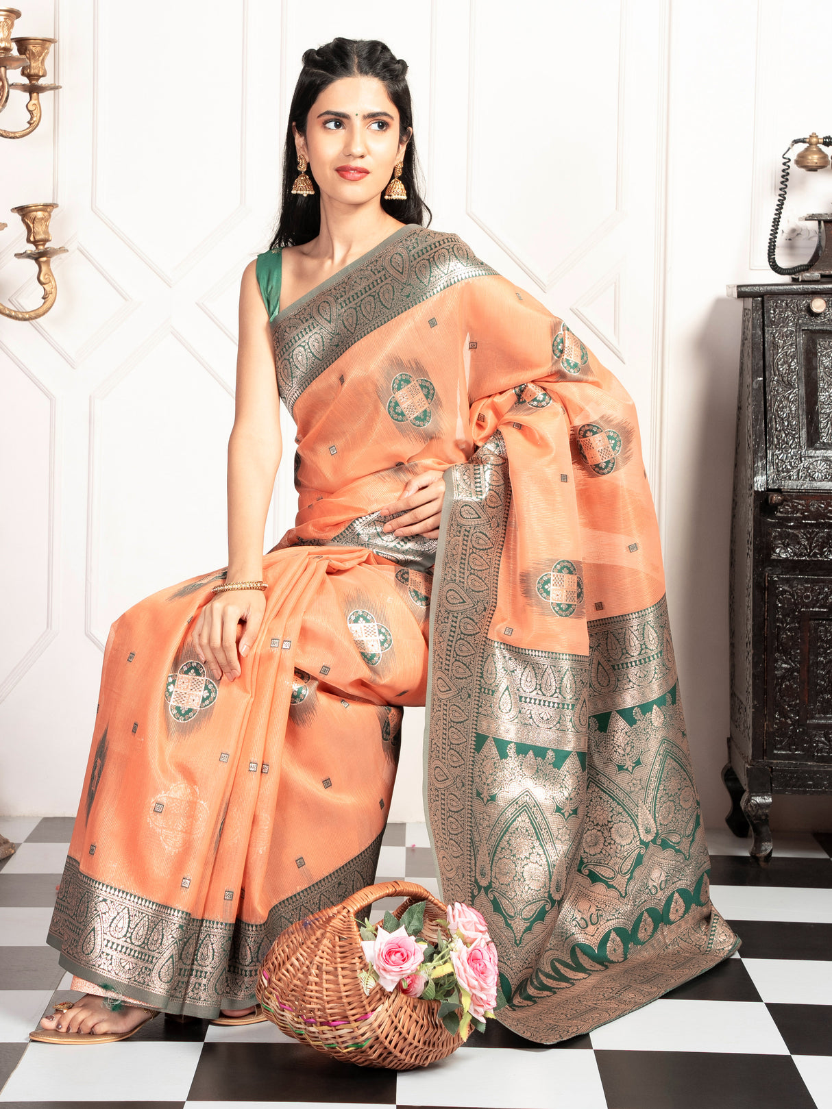 Mimosa Women's Woven Design Kanjivaram Style Art Silk Saree With Blouse Piece : SA00002066PCFREE