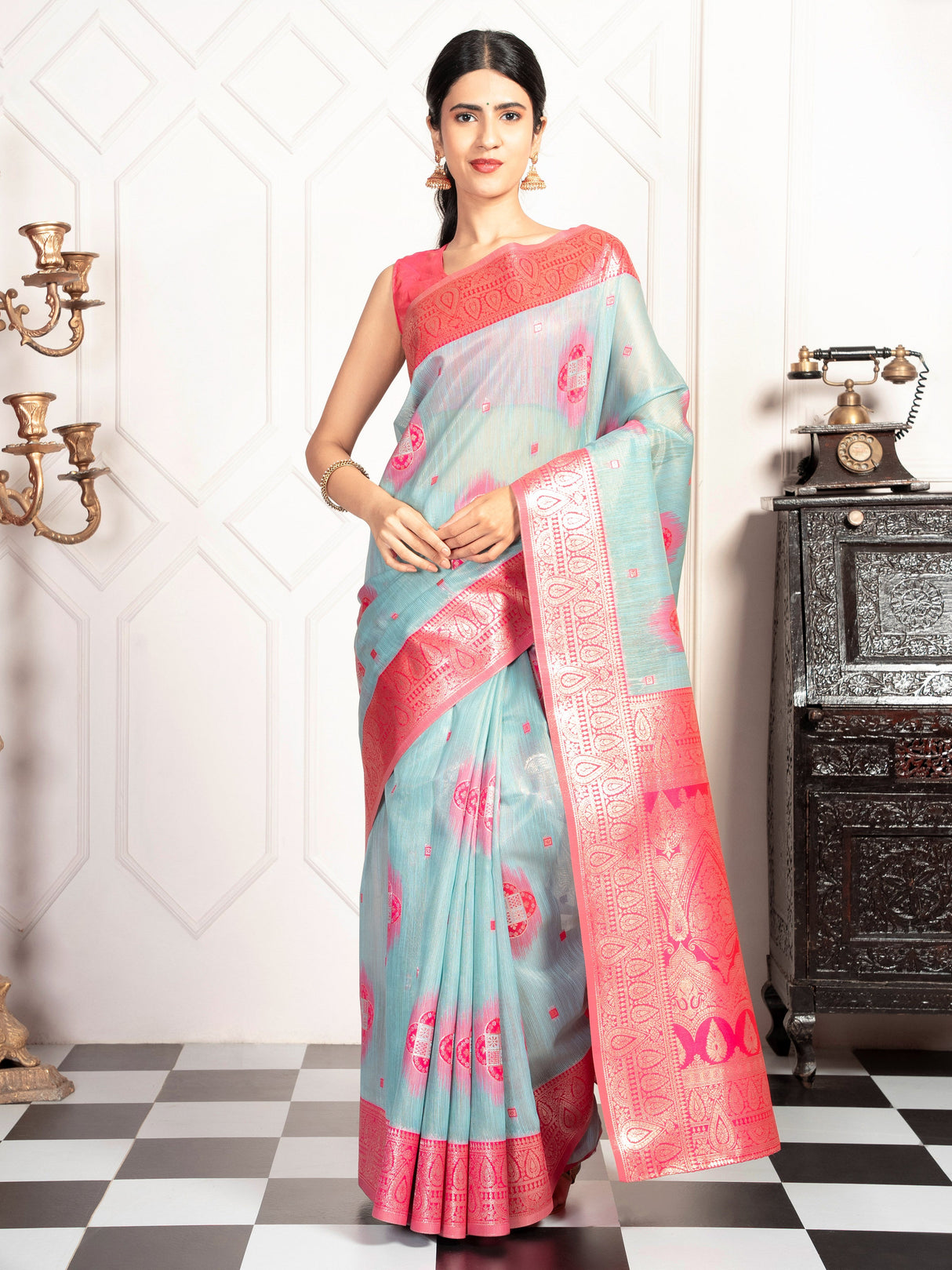 Mimosa Women's Woven Design Kanjivaram Style Art Silk Saree With Blouse Piece : SA00002066SFFREE