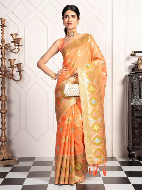 Mimosa Women's Woven Design Kanjivaram Style Art Silk Saree With Blouse Piece : SA00002067PCFREE