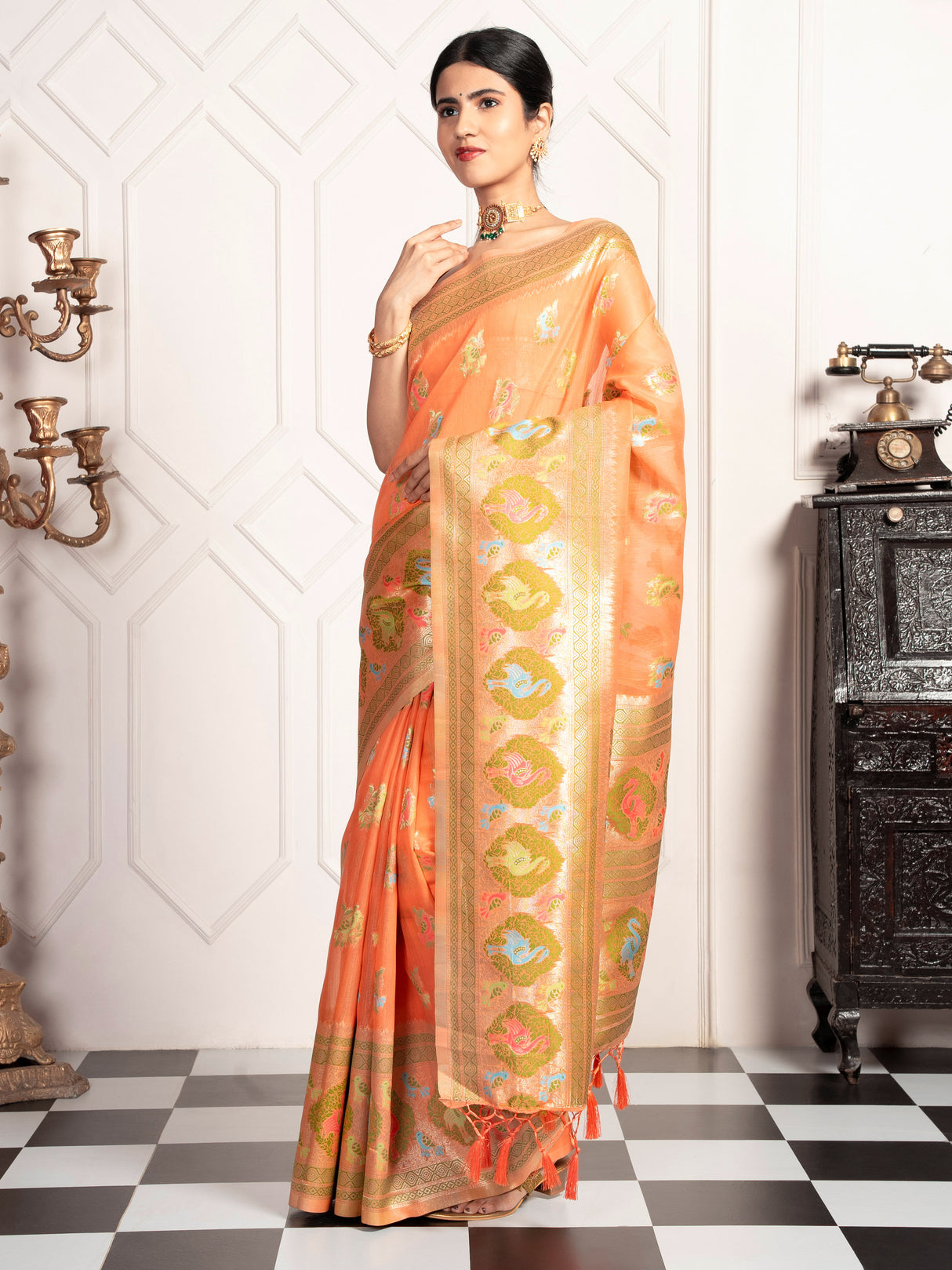 Mimosa Women's Woven Design Kanjivaram Style Art Silk Saree With Blouse Piece : SA00002067PCFREE