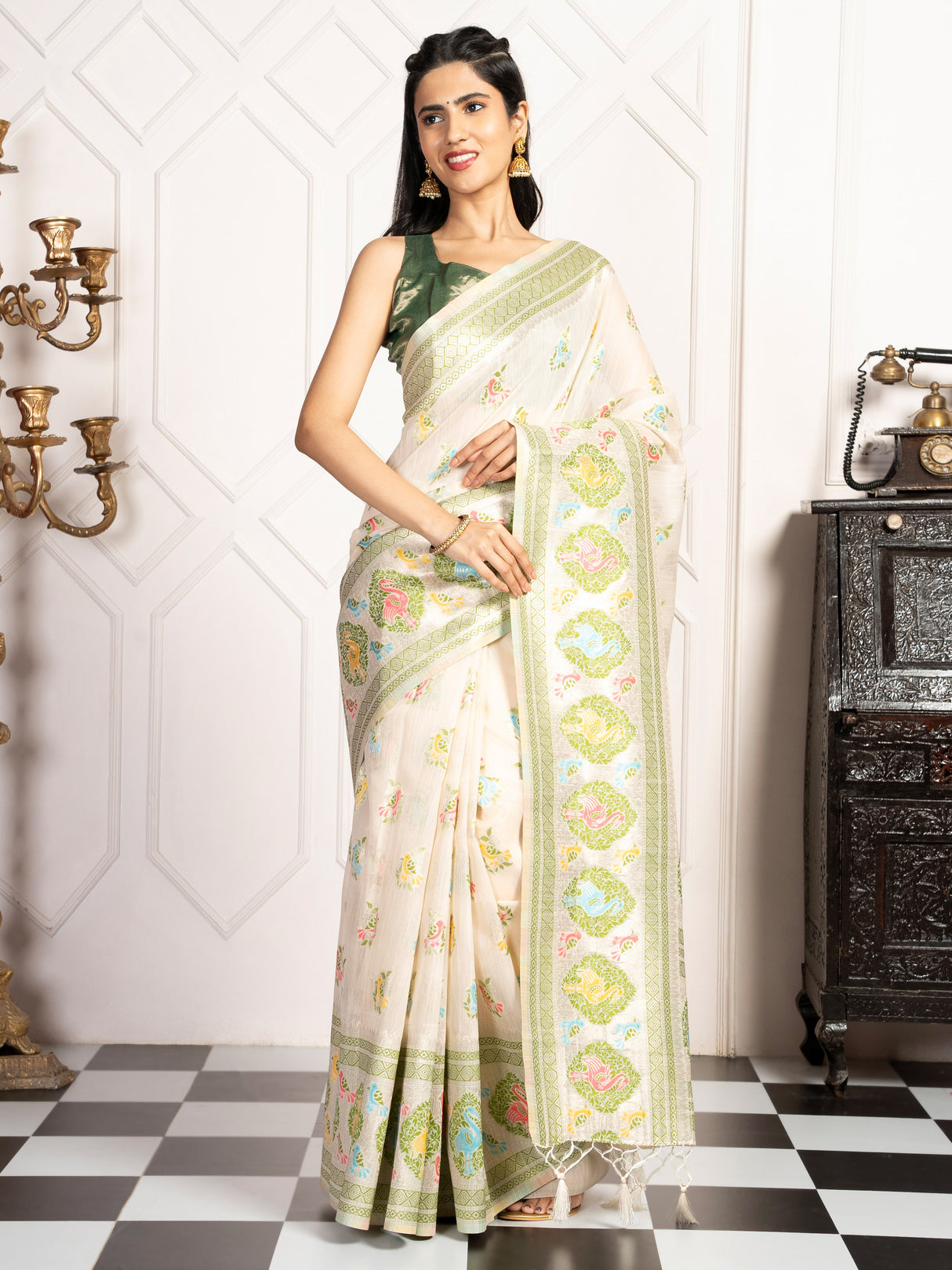 Mimosa Women's Woven Design Kanjivaram Style Art Silk Saree With Blouse Piece : SA00002067WHFREE