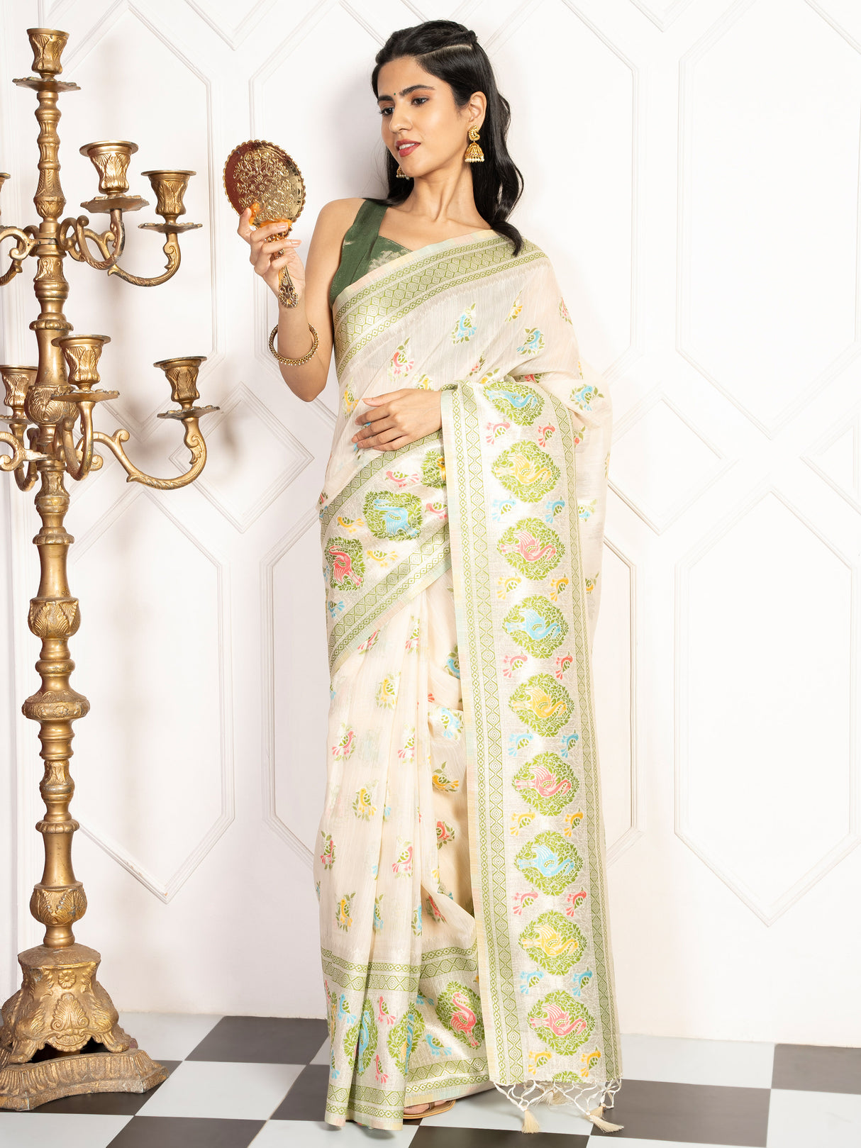 Mimosa Women's Woven Design Kanjivaram Style Art Silk Saree With Blouse Piece : SA00002067WHFREE